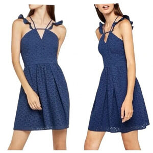 BCBGeneration | Women’s Flutter Sleeve Eyelet Fit & Flare Cotton Dress Size 12